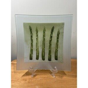 Vintage Asparagus 11.25 x 11.25" Square Pressed Glass Serving Plate Farmhouse